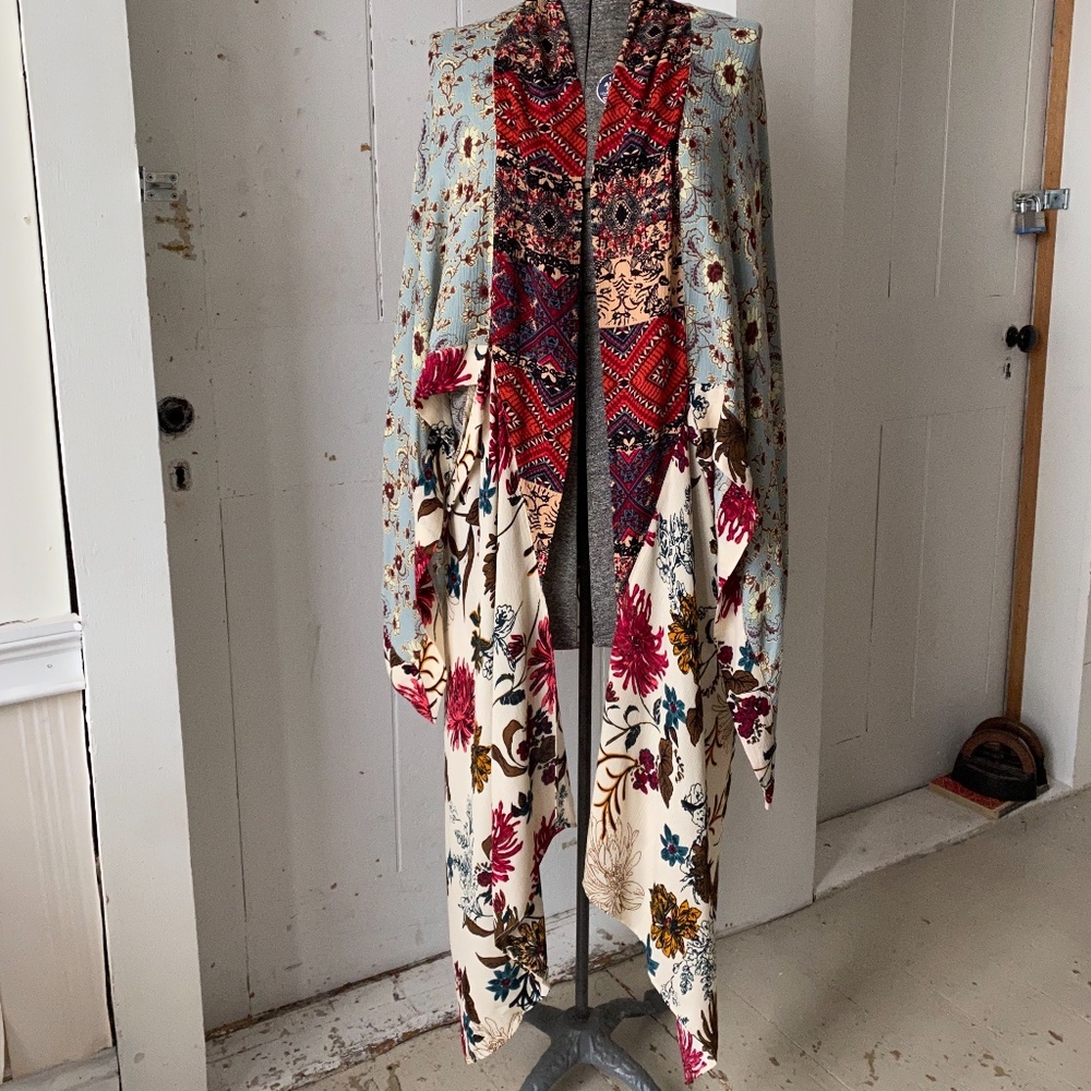 Umgee Floral Kimono Duster Wrap Cardigan Vanilla Mix